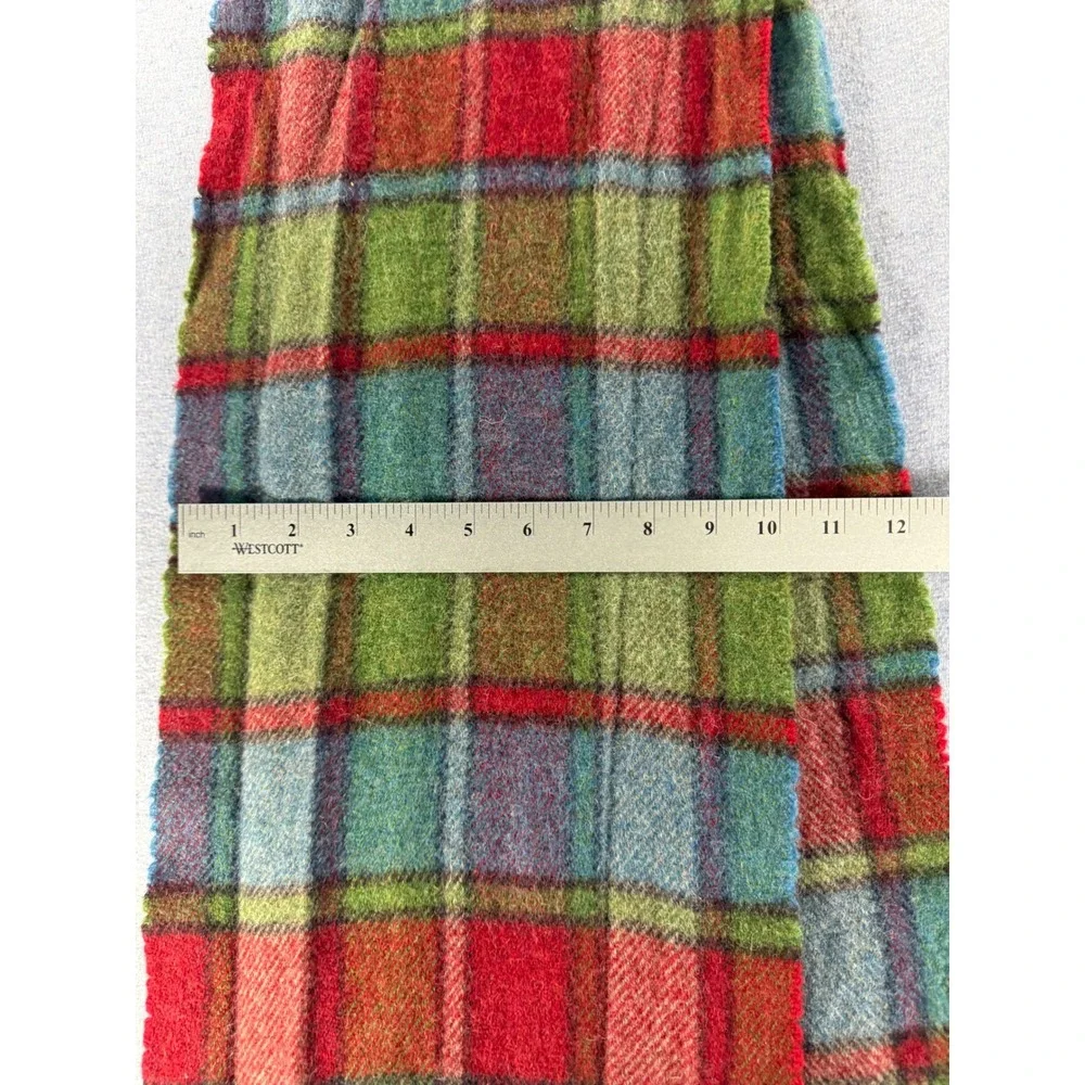 Foxford Ireland 100% Lambswool Scarf Plaid Green Red Blue Fringed Irish Made